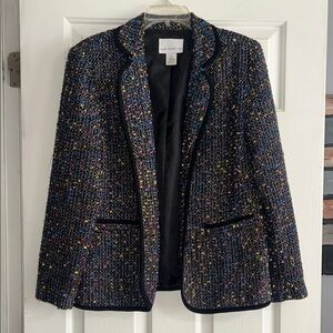 Susan Graver Black Multicolor Coastal Grandma Blazer with Sparkling Tweed Size M